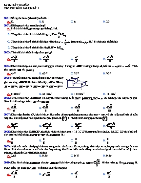 Đề mẫu thi học kỳ I môn Toán Lớp 12